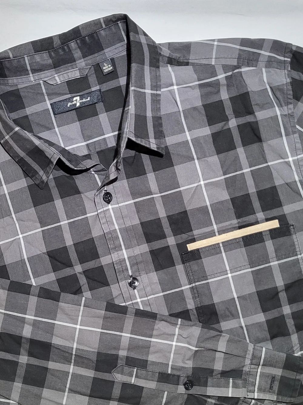 7 For All Mankind Men's Black & Gray Plaid Button-Down Shirt